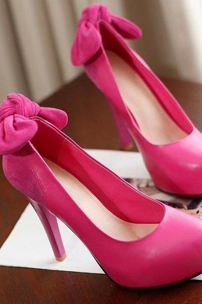 Bow Leather High Heels
